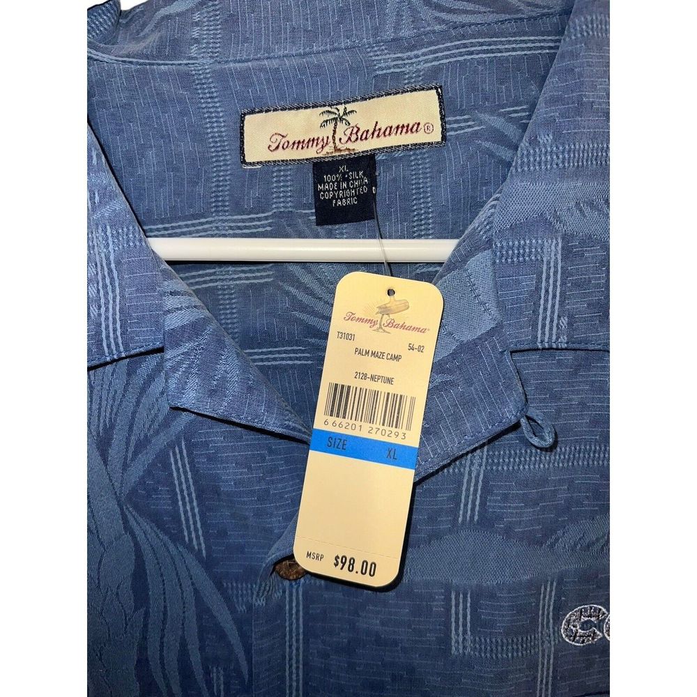 Tommy Bahama Islander Fronds 100% Silk Camp Size XL Blue Floral Tropical NWT - Picture 3 of 7